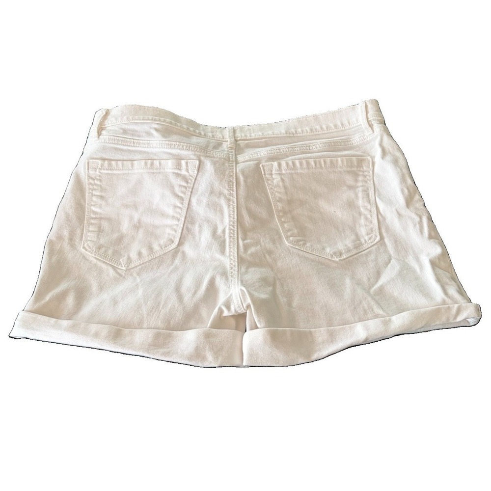 LOFT Ann Taylor White Denim Jean Shorts Women's Size 12 Mid Rise Rolled Cuff - Picture 2 of 6